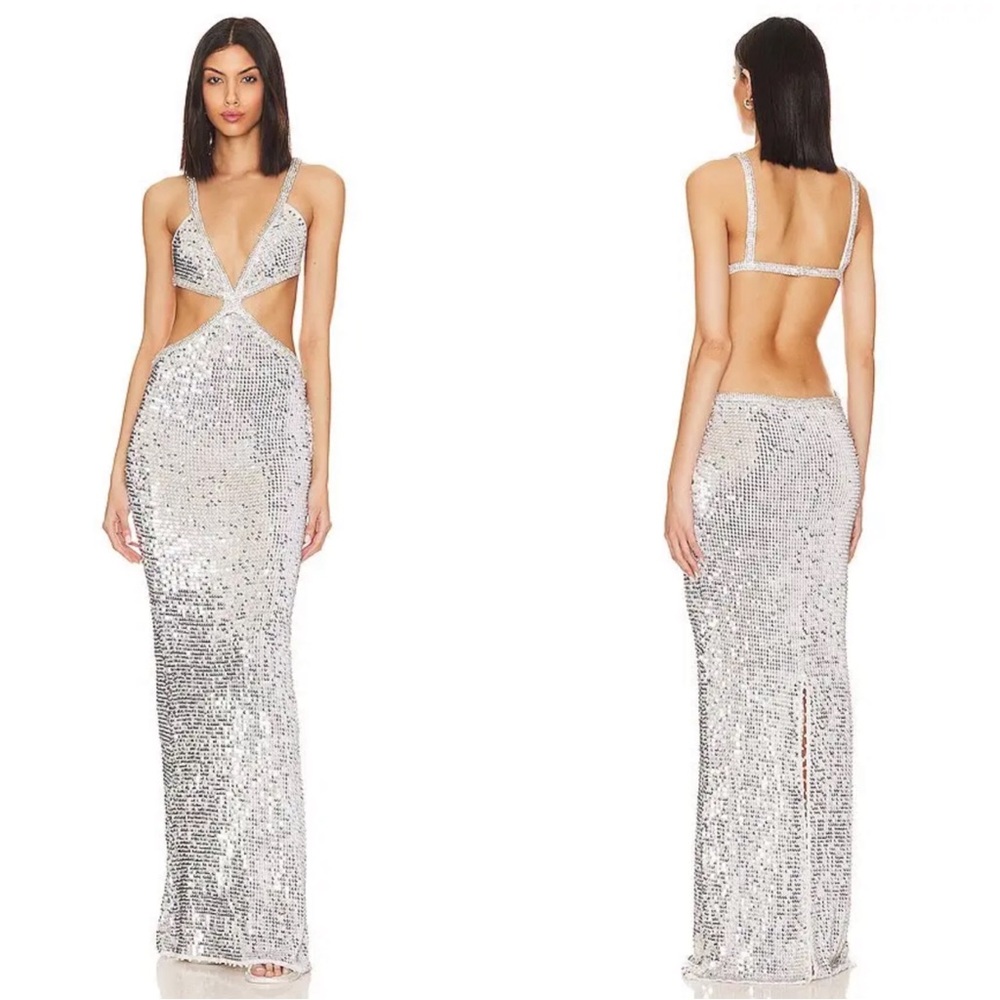 Retrofete Morgan Crystal and Sequin Embellished Cutout Crochet Maxi Dress Size S - Picture 3 of 10